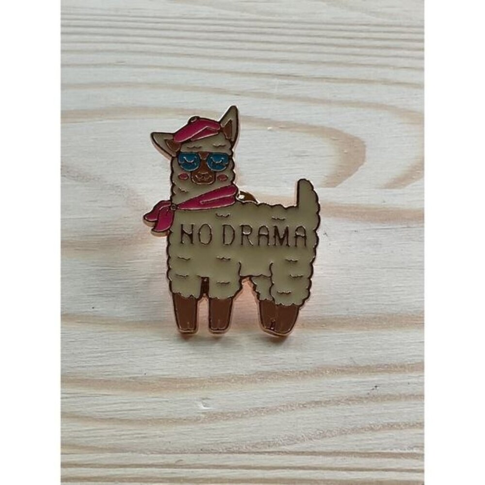No Drama Llama Enamel Pin Badge With Red Scarf